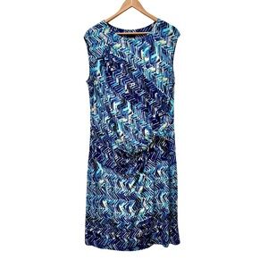 Nic+Zoe Womens 1X Blue Abstract Print Sleeveless‎ Knit Midi Dress